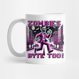 Neon Pink 8-Bit Zombie Chase in Cyberpunk City: Retro Gaming Art Mug